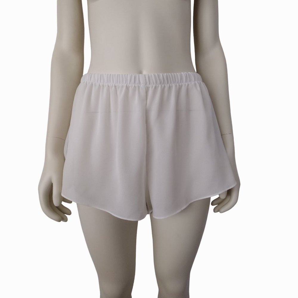 Vintage 1980s White Sheer Wide Leg Polyester Lingerie Shorts Size M - L